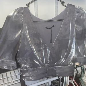Satin metallic crop top